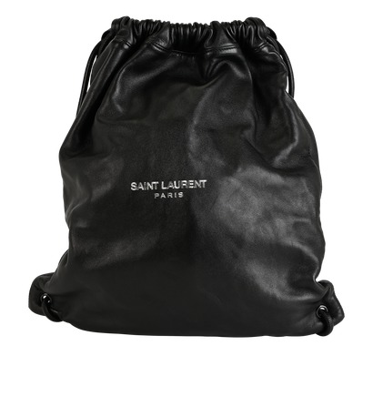 Drawstring Backpack, &pound;350, Handbags, Black, Leather, Front view